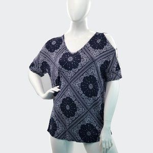 Plus Size Blue and White Cold Shoulder Top Size 18